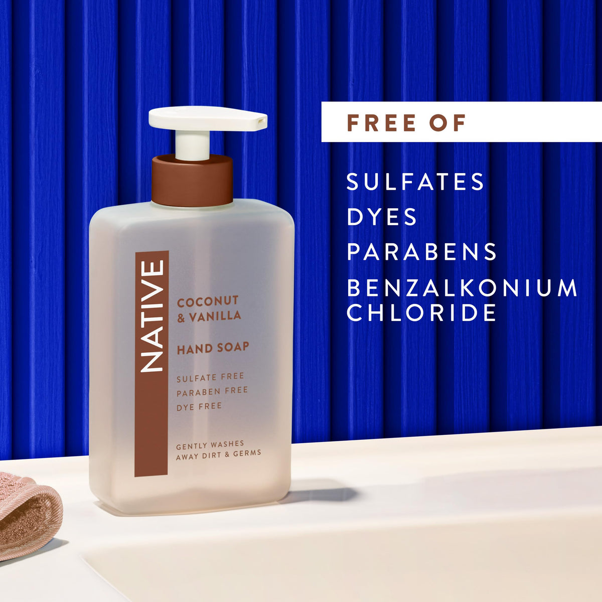 Native Liquid Hand Soap, Coconut & Vanilla Scent, Non-Drying Formula for Soft, Smooth Hands, Made with Plant-Based Cleansers, Sulfate & Paraben Free, 13 oz Bottle Native