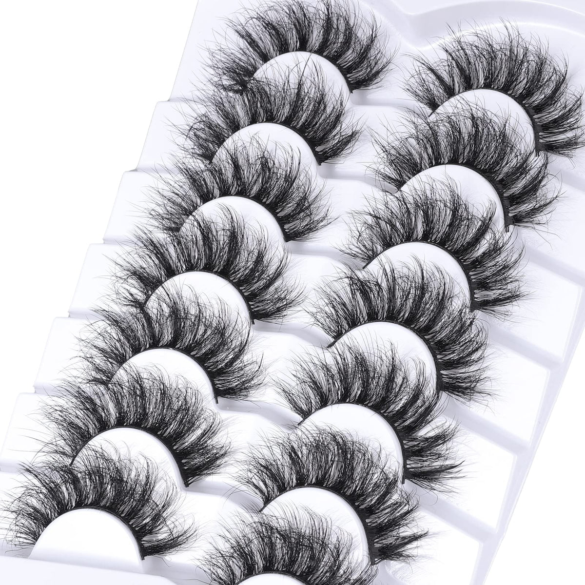 Mebver Lashes Eyelashes 8D Fluffy False Eyelashes Wispy Faux Mink Lashes Light Weight Fake Eyelashes Cat Eye Lashes 7 Pairs Pack, Black Mebver