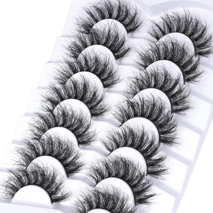 Mebver Lashes Eyelashes 8D Fluffy False Eyelashes Wispy Faux Mink Lashes Light Weight Fake Eyelashes Cat Eye Lashes 7 Pairs Pack, Black Mebver