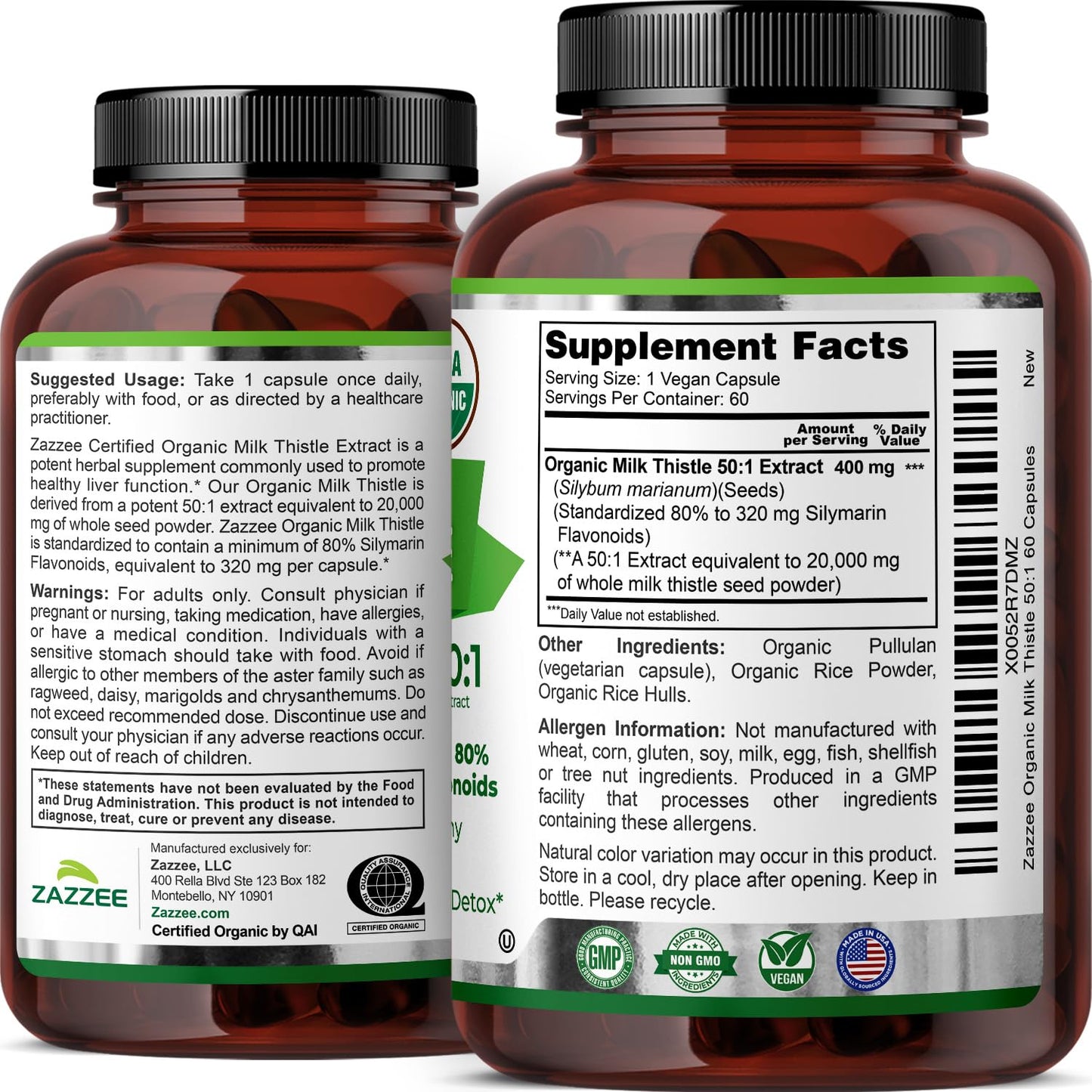 Zazzee USDA Organic Milk Thistle 50:1 Extract, 200 Vegan Capsules | 80% Silymarin Flavonoids, 6+ Month Supply, Silybum Marianum, Liver Support & Detox Support, All-Natural, Non-GMO, Made in USA Gsupps Australia