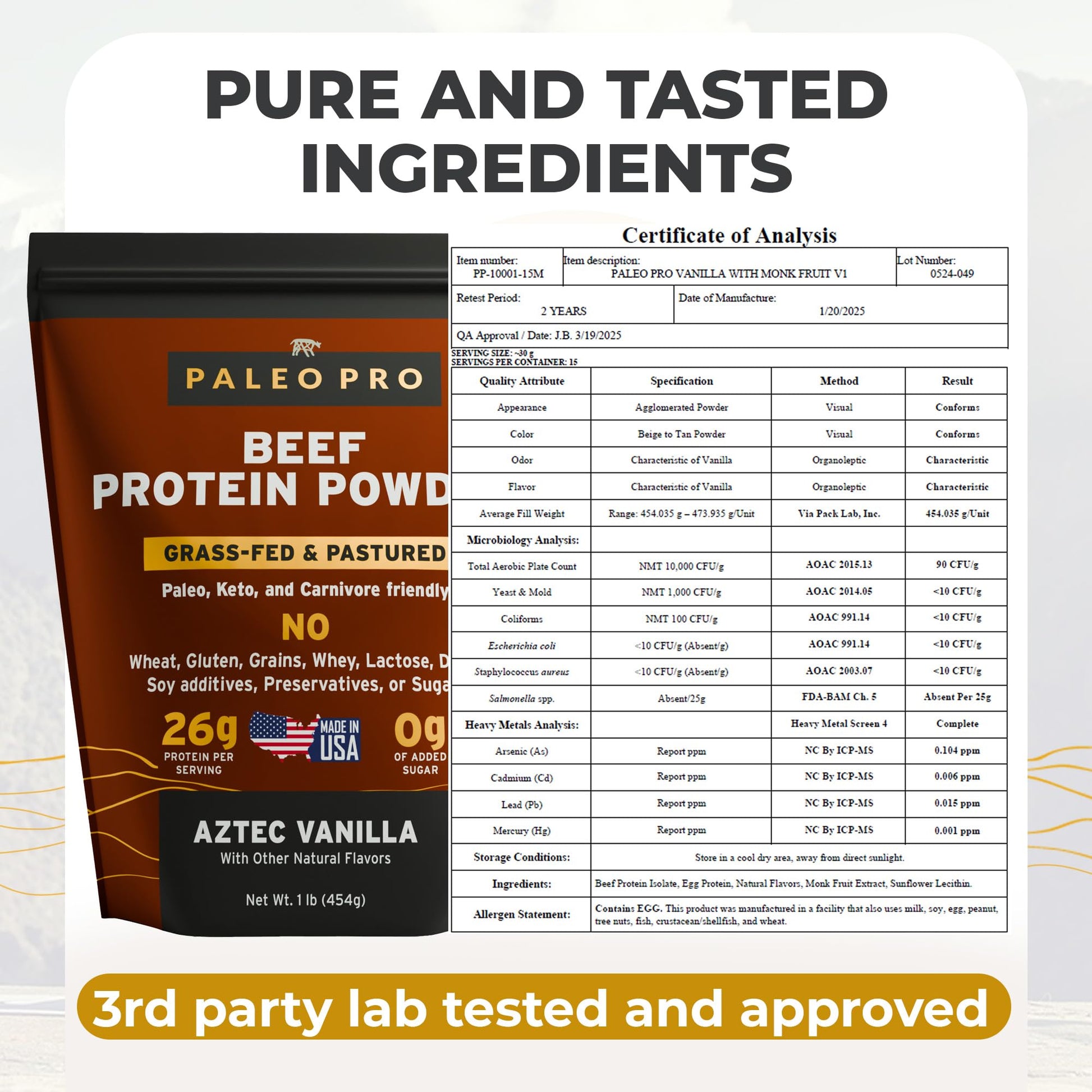 Paleo Pro 26G Beef Protein Powder - Grass Fed Protein Powder Isolate - Pure Animal Based Pastured & Cage-Free | Dairy & Gluten Free, Natural & Clean Proteins for Paleo & Keto - 15 Days Supply Vanilla Paleo Pro buy australia supplements
