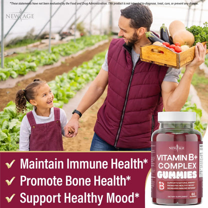 NEW AGE Vitamin B Complex Gummies with Vitamin B3, B6, & B12 – with Biotin, Folic Acid & Vitamin C – Gluten-Free, Vegan NEW AGE