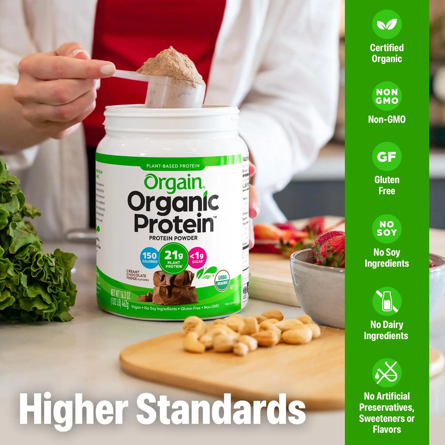 Orgain Organic Vegan Protein Powder, Creamy Chocolate Fudge - 21g Plant Protein, 7g Prebiotic Fiber, Low Net Carb, No Lactose Ingredients, No Added Sugar Orgain