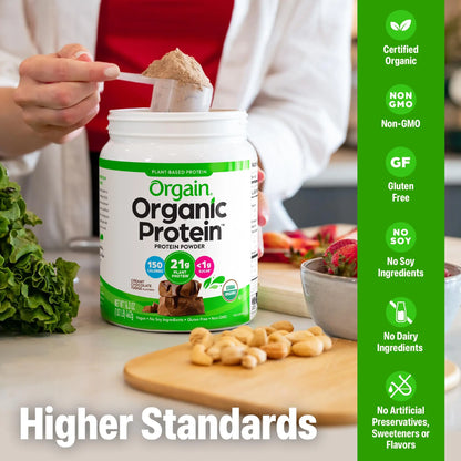 Orgain Organic Vegan Protein Powder, Creamy Chocolate Fudge - 21g Plant Protein, 7g Prebiotic Fiber, Low Net Carb, No Lactose Ingredients, No Added Sugar Orgain