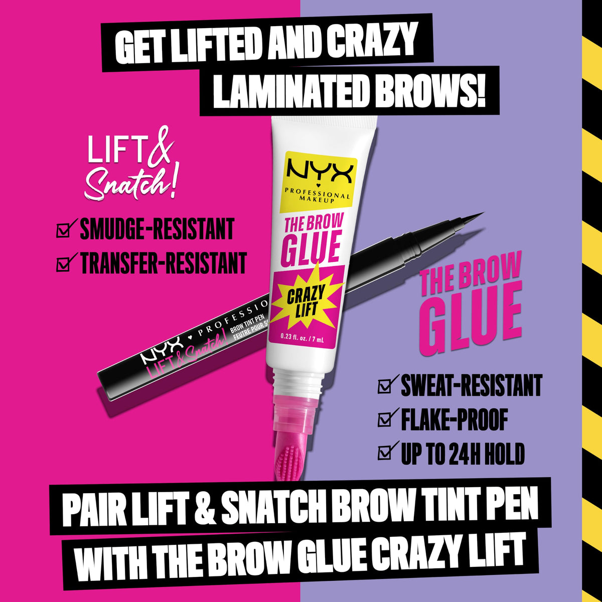 NYX PROFESSIONAL MAKEUP The Brow Glue Crazy Lift, Brow Lamination Gel with 16HR Strong Hold & Built-In Styling Comb - Clear Eyebrow Gel NYX PROFESSIONAL MAKEUP
