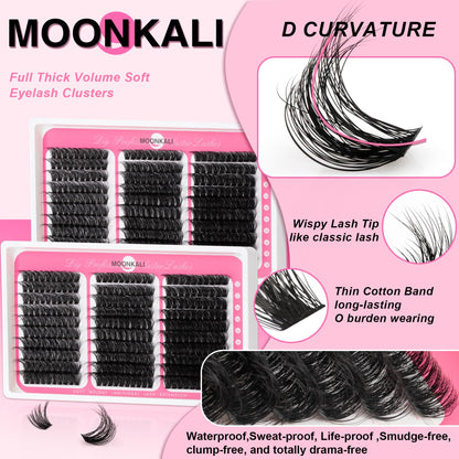 Lash Clusters 60D 80D 100D Mix Individual Lashes Clusters Luxury Versatile 3D Full Eyelash Clusters 12-18MM Thick Volume Cluster Eyelash Extensions Waterproof D Curly DIY Fake Mink Eyelashes Extension MOONKALI