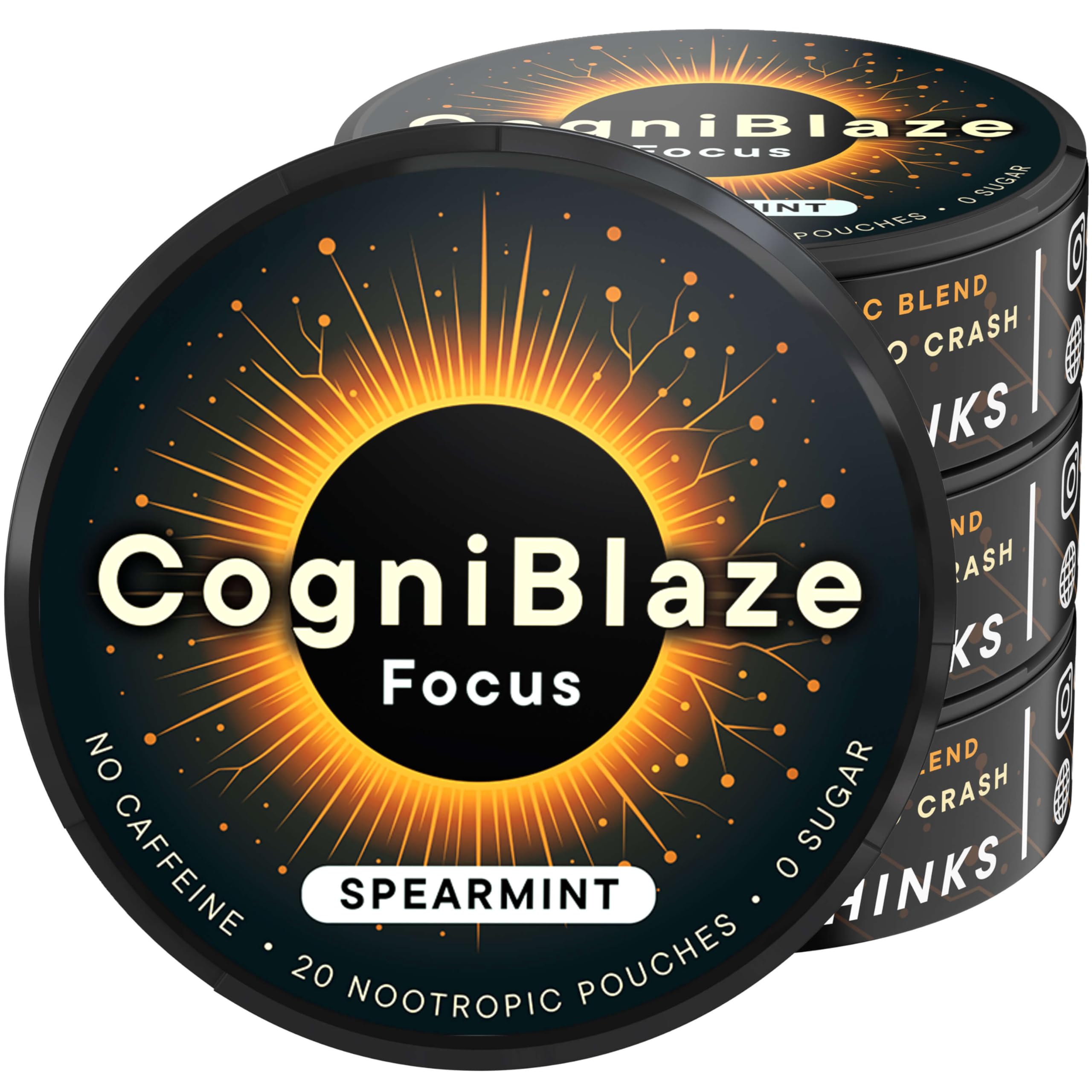 CogniBlaze Nootropic Pouches Caffeine Free (Spearmint) | 80 Focus Pouches for Clarity | 4 Pack (20 Per Can) | Mental Energy Pouches | 25mcg Huperzine A per Nootropic Pouch | Zero Calories CogniBlaze buy australia supplements