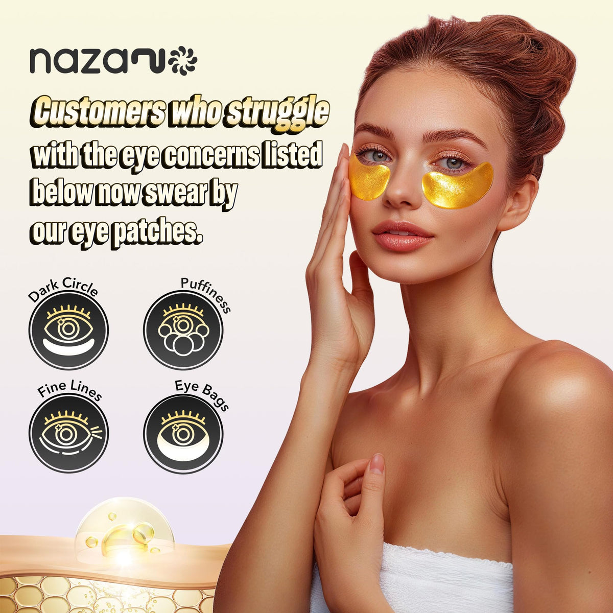 NAZANO 24K Gold Under Eye Patches - 60 Pack Eye Masks NAZANO