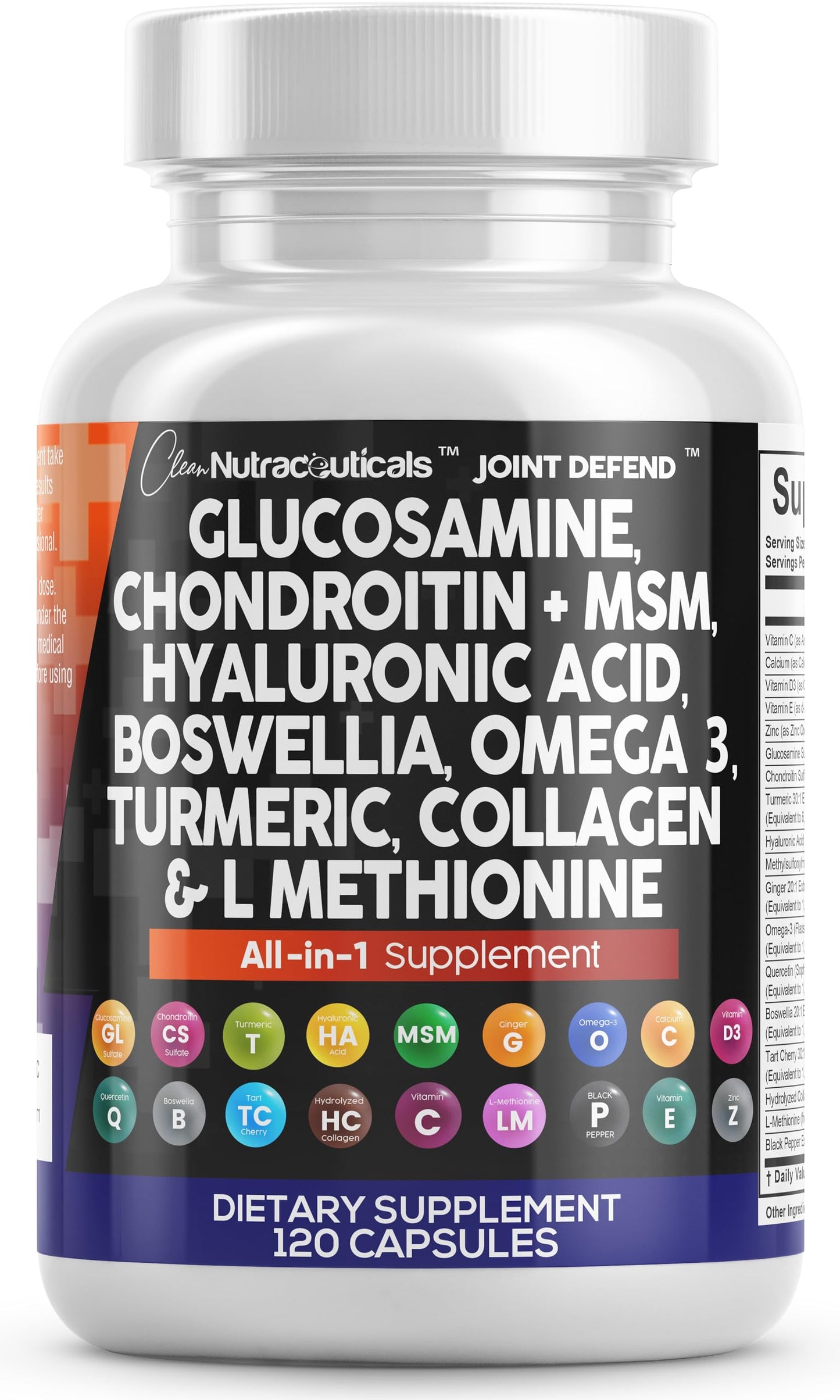 Clean Nutraceuticals Glucosamine 1500mg Chondroitin 1200mg MSM with Turmeric Curcumin, Collagen, Hyaluronic Acid, Omega 3 – Joint Health Supplement for Men & Women Clean Nutraceuticals