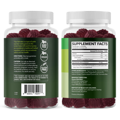 Saw Palmetto Gummies for Men, Prostate Health Supplement, 60 Count | DHT Blocker for Men for Hair Health & Male Patterned Balding, Supports Scalp and Prostate Wellness, Raspberry, 30 Day Supply Gsupps Australia