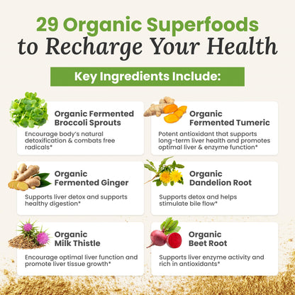Myers Detox Daily Detox Greens Powder, Organic Superfood Supplement for Detox, Gut Health, Energy, Immune Support, Overall Wellness, Gluten Free Multivitamin Drink Mix, Myers Detox