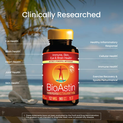 Nutrex Hawaii BioAstin Hawaiian Astaxanthin - 12mg, 90 Softgels - Farm-Direct Premium Antioxidant Supplement to Support Eye, Skin Nutrex Hawaii