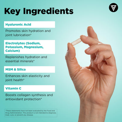 Vital Vitamins Hyaluronic Acid Supplements, 60 Capsules | 200mg Low Molecular Weight HA, Supports Skin Hydration, Elasticity & Joint Comfort, Vegan & Non-GMO Gsupps Australia