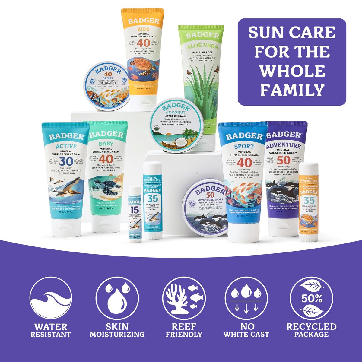 Badger Reef Safe Mineral Sunscreen SPF 50, Zinc Oxide, 2.9 fl oz Badger
