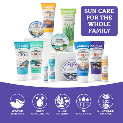 Badger Reef Safe Mineral Sunscreen SPF 50, Zinc Oxide, 2.9 fl oz Badger