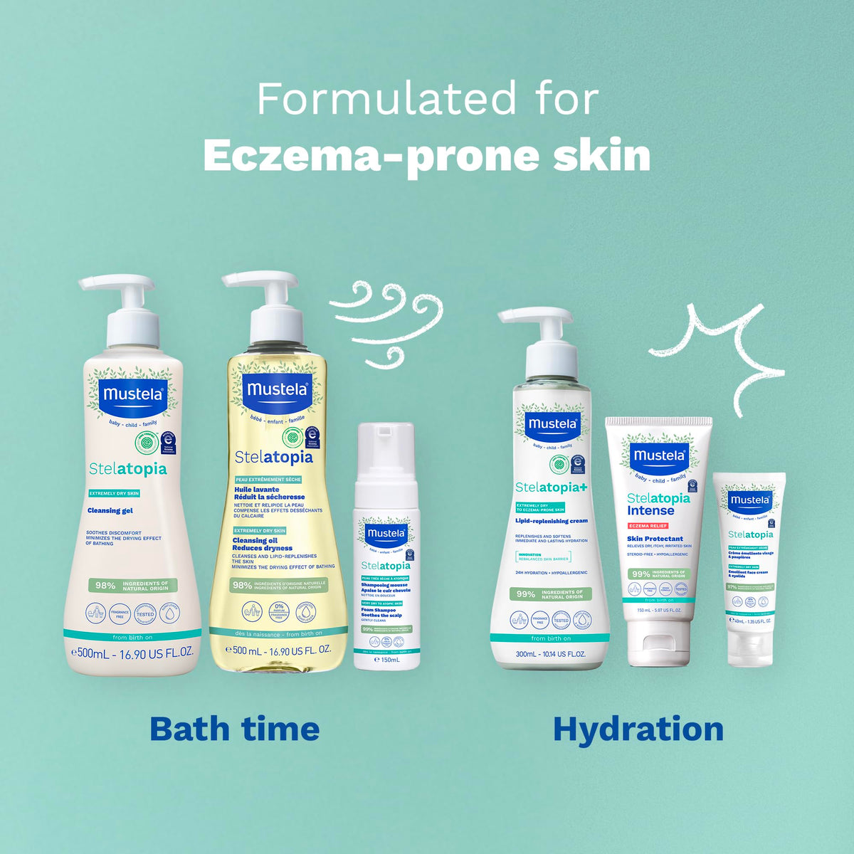 Mustela Stelatopia Eczema-Prone Skin Emollient Baby Face Cream - Face Moisturizer with Natural Avocado & Sunflower Oil - Fragrance-Free - 1.35 fl. oz. Mustela