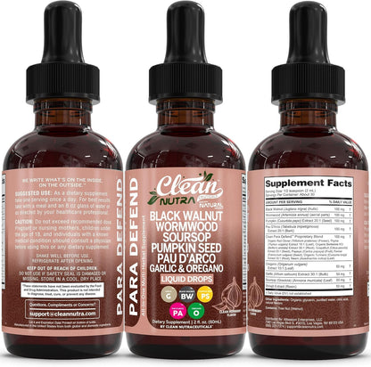 para Defend Wormwood Black Walnut Cleanse for Humans Drops Liquid Soursop Garlic Pumpkin Seed PAU D'Arco Oil of Oregano Turmeric Clean Nutraceuticals