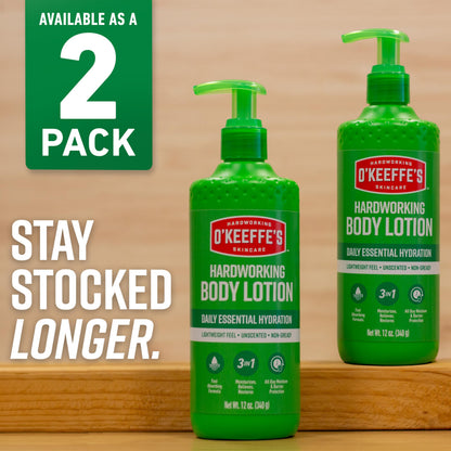 OKeeffes Hardworking Body Lotion, 12 oz Pump, Fragrance-Free Formula O'Keeffe's