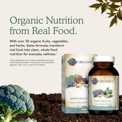Garden of Life Organics Men's 40+ Multivitamin with Prostate Support, B12 & Vitamins – Vegan Daily Whole Food Multivitamin, Non-GMO, Certified Organic, 60 Tablets Gsupps Australia