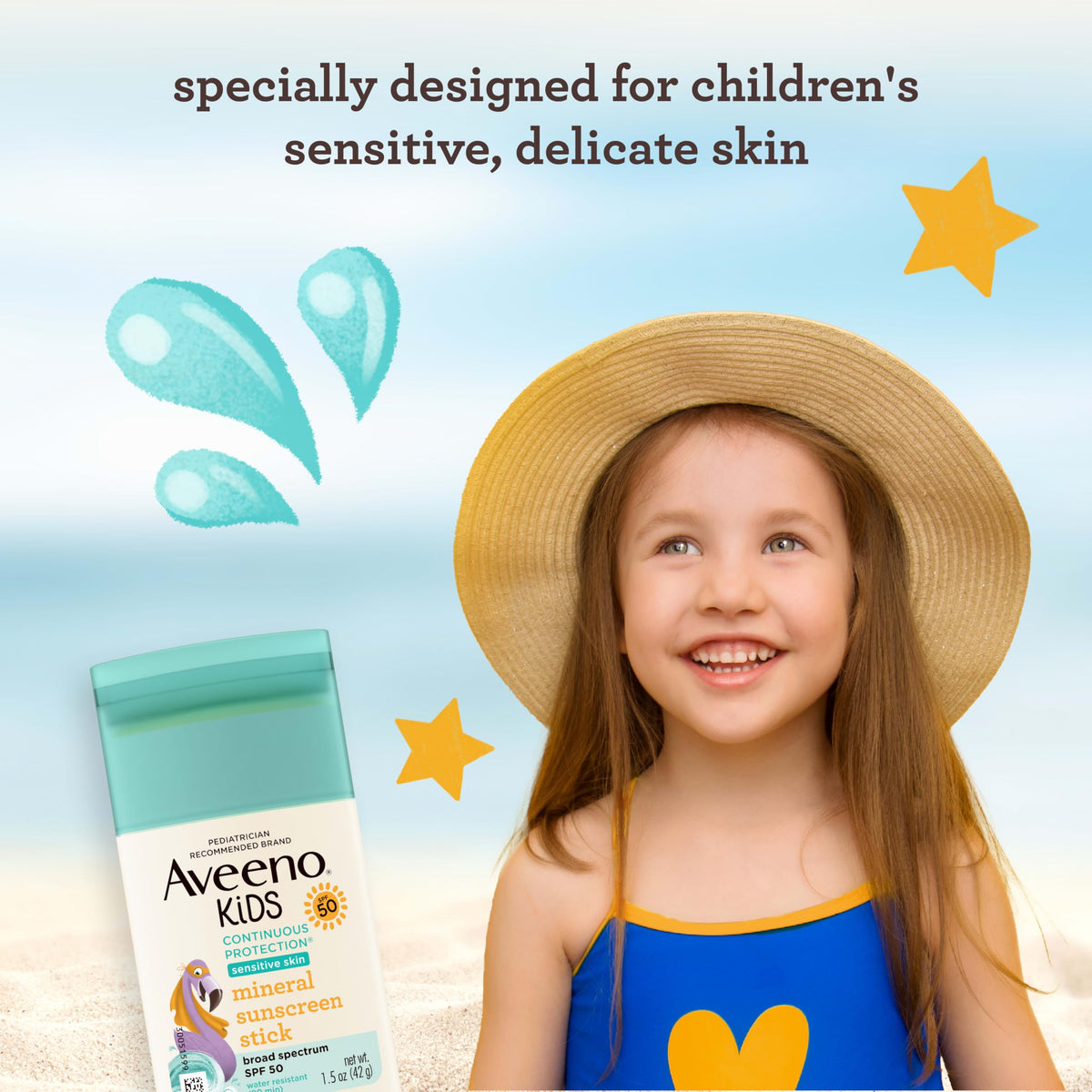 Aveeno Kids Zinc Oxide Sunscreen Stick SPF 50, 1.5 oz Aveeno