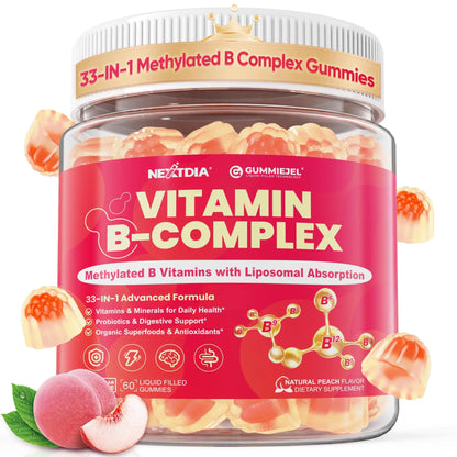 Methylated Vitamin B Complex Gummies for Women & Men, High Dose 2000 mcg Methyl B12, Liposomal Super All B Vitamins Methylfolate, B1, B2, B3, B5, B6, B7, Vitamin C, Nextdia