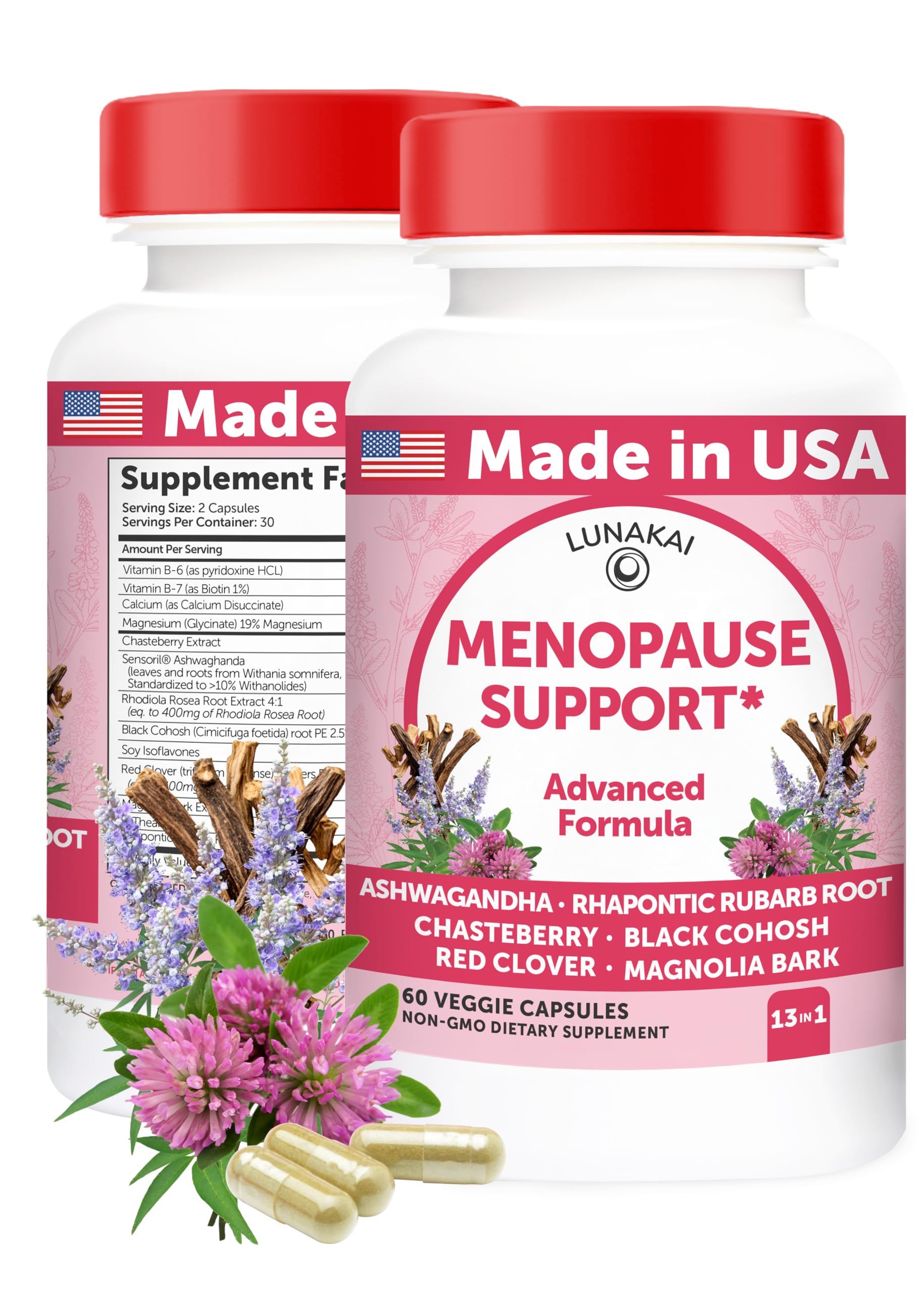 Lunakai USA Made Natural Menopause Supplements for Women – 13-in-1 Menopause Relief for Hot Flashes, Night Sweats, Sleep & Mood Support, 60ct Lunakai buy australia supplements