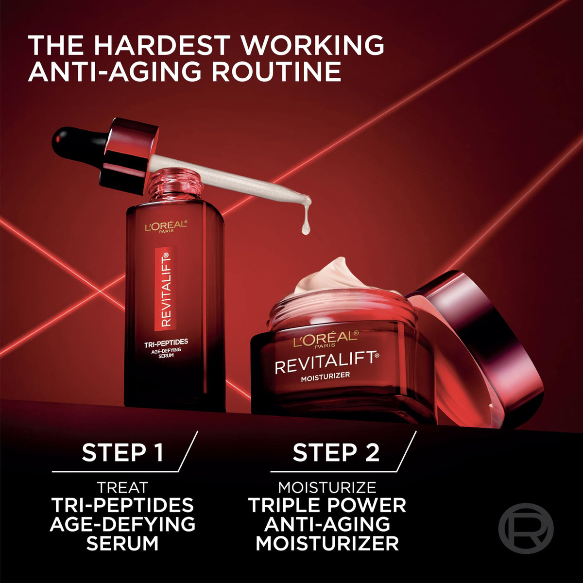 L'Oreal Paris Revitalift Triple Power Face Serum with Tri-Peptides, Hyaluronic Acid and Vitamin C, Anti Aging, Anti Wrinkle Serum to Firm and Brighten, 1 FL oz, + Sample L'Oreal Paris