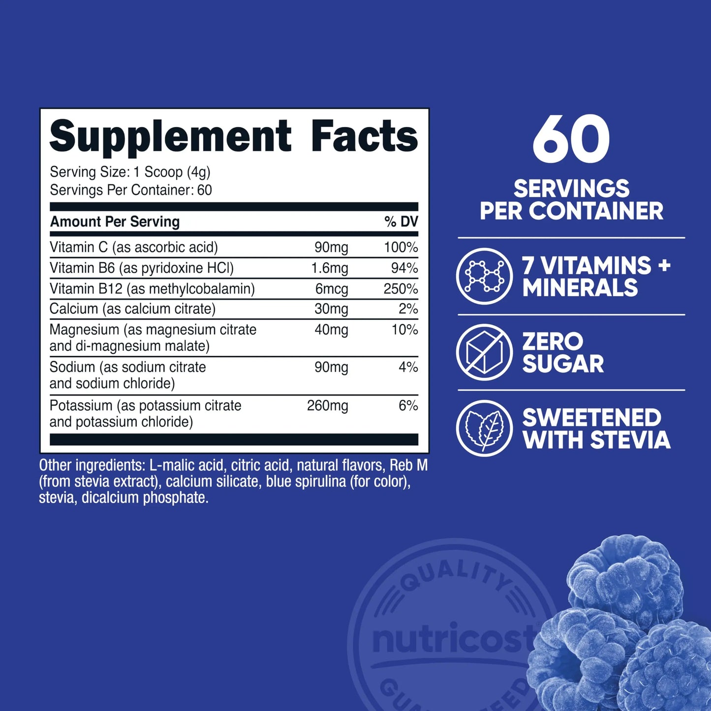 Nutricost Electrolyte Complex Powder (60 Servings, Blue Raspberry) - Hydration Supplement Drink Mix with Vitamins and Minerals Nutricost