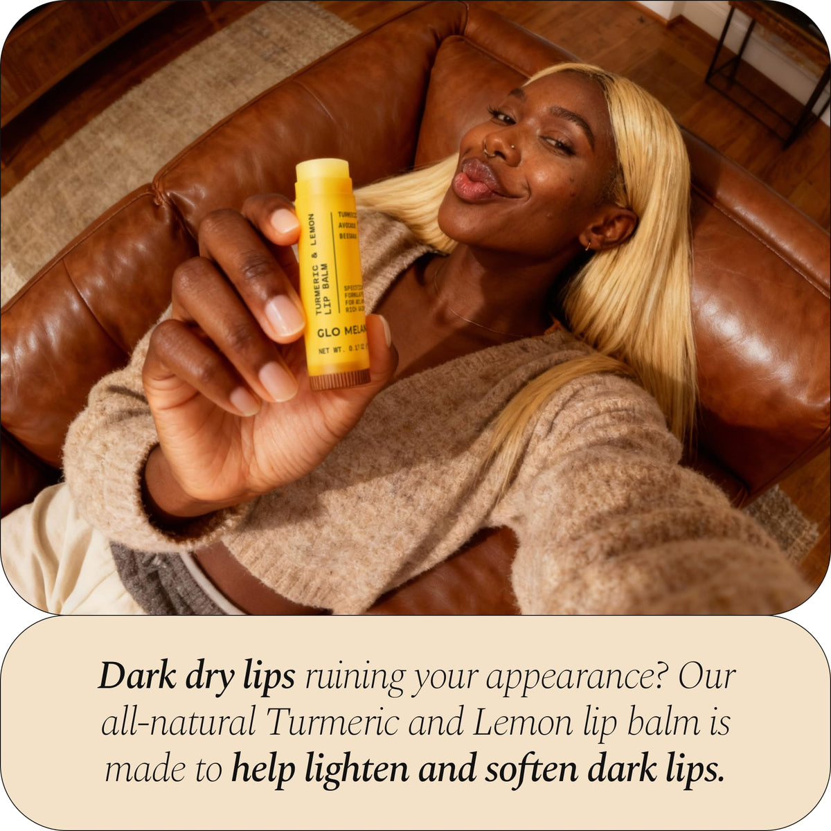 Glo Melanin Natural Lemon & Turmeric Lip Balm - Brighten, Nourish Dark Lips Glo Melanin