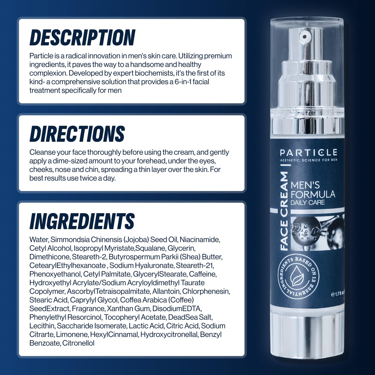 Particle 6-in-1 Face Cream for Men, Men’s Daily Hydrating Moisturizer with Vitamin C, Jojoba Oil, Vitamin E & Hyaluronic Acid, Skin Care Routine, Healthy Skin Support, Pack of 1, 1.7 FL OZ Particle