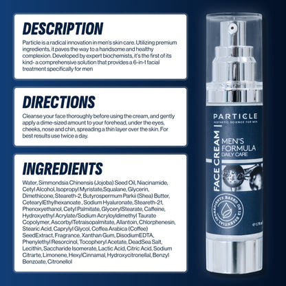 Particle 6-in-1 Face Cream for Men, Men’s Daily Hydrating Moisturizer with Vitamin C, Jojoba Oil, Vitamin E & Hyaluronic Acid, Skin Care Routine, Healthy Skin Support, Pack of 1, 1.7 FL OZ Particle