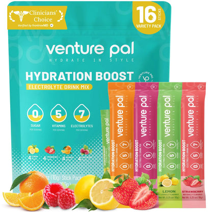 Venture Pal Sugar Free Electrolytes Powder Packets - Liquid Daily IV Hydration Packets | Instantly Hydrating & Party Recovery | 5 Vitamins & 7 Electrolytes Venture Pal