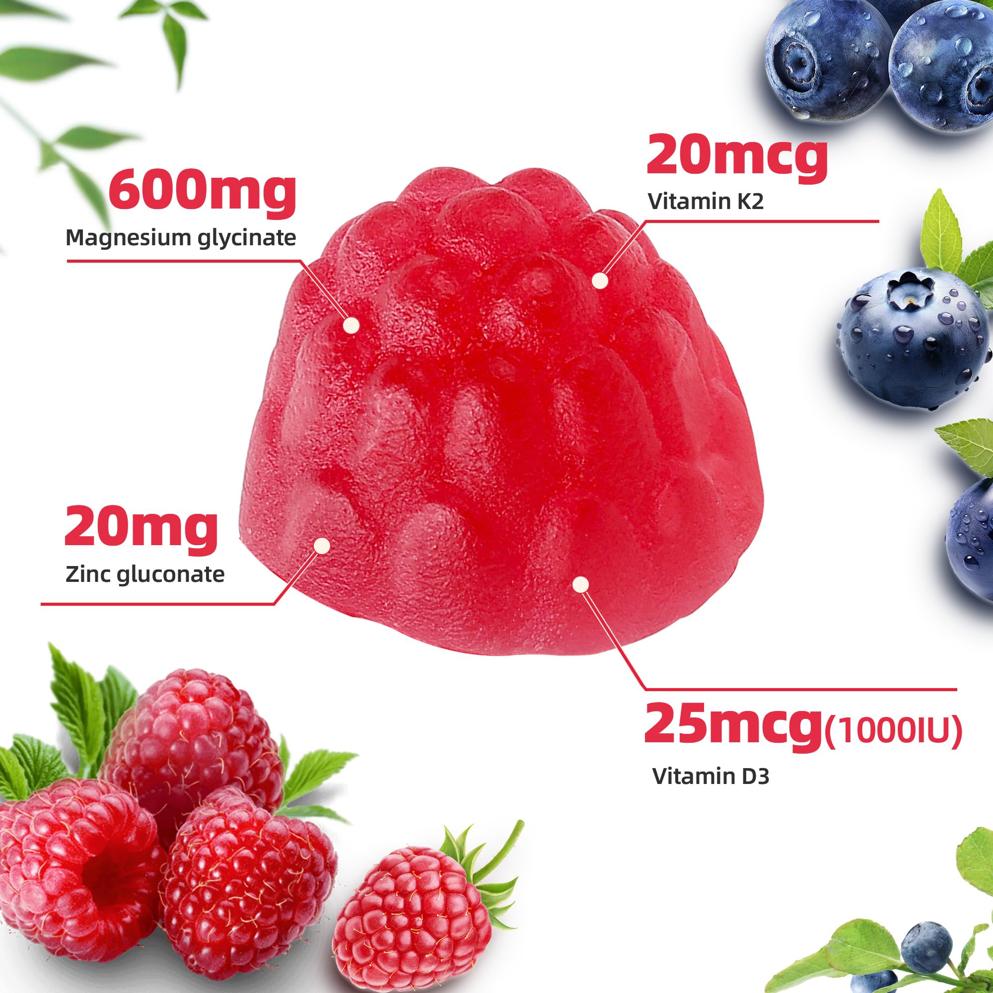 90 CT Magnesium Glycinate Gummies 600mg, Sugar Free Magnesium Gummies w/Zinc & Vitamin D3 & K2 - Magnesium Supplements for Sleep, Supports Bone Health, Nerve & Immune Function ProTKFU buy australia supplements