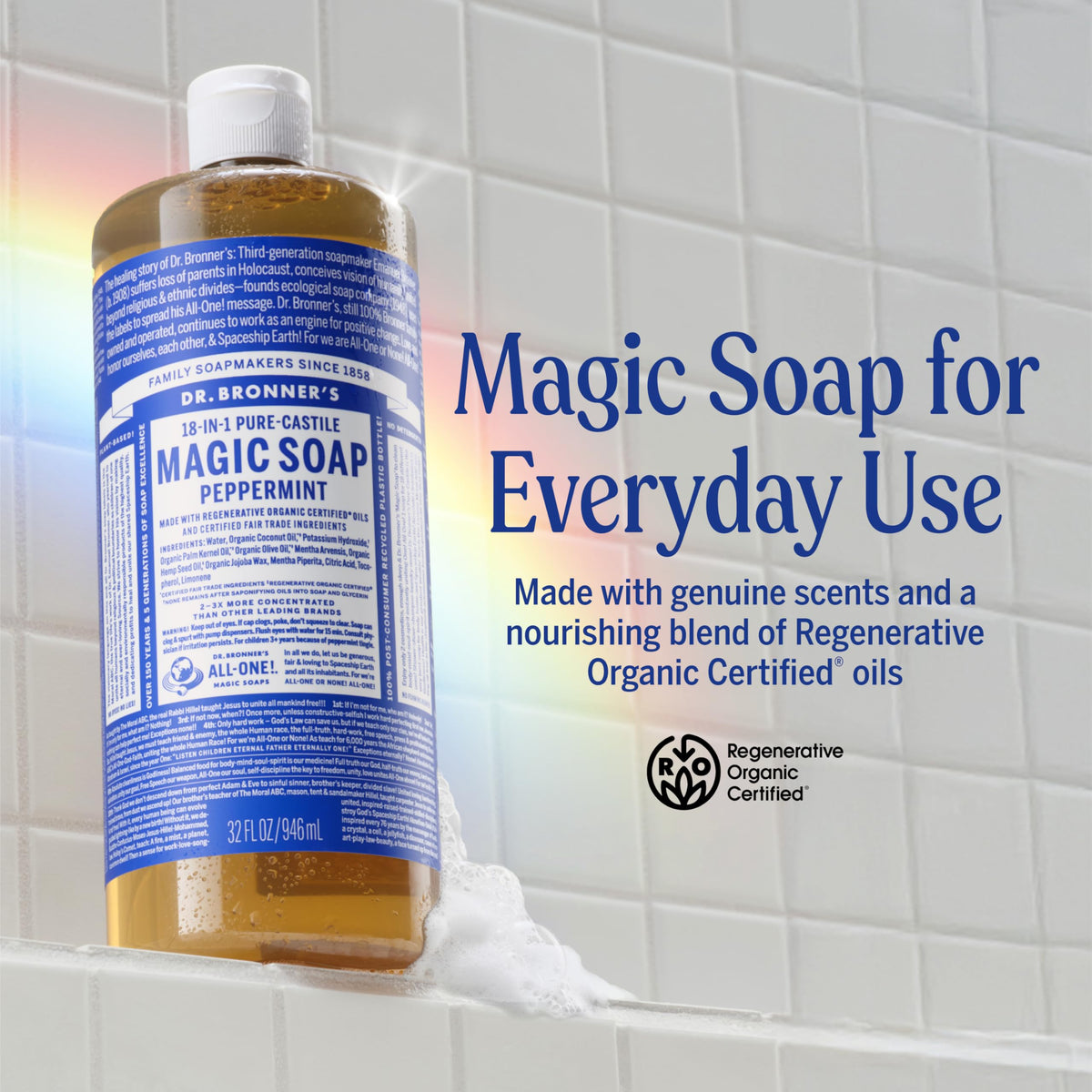 Dr. Bronner's Peppermint Pure-Castile Liquid Soap, Hand Soap, 32 oz Dr. Bronner's