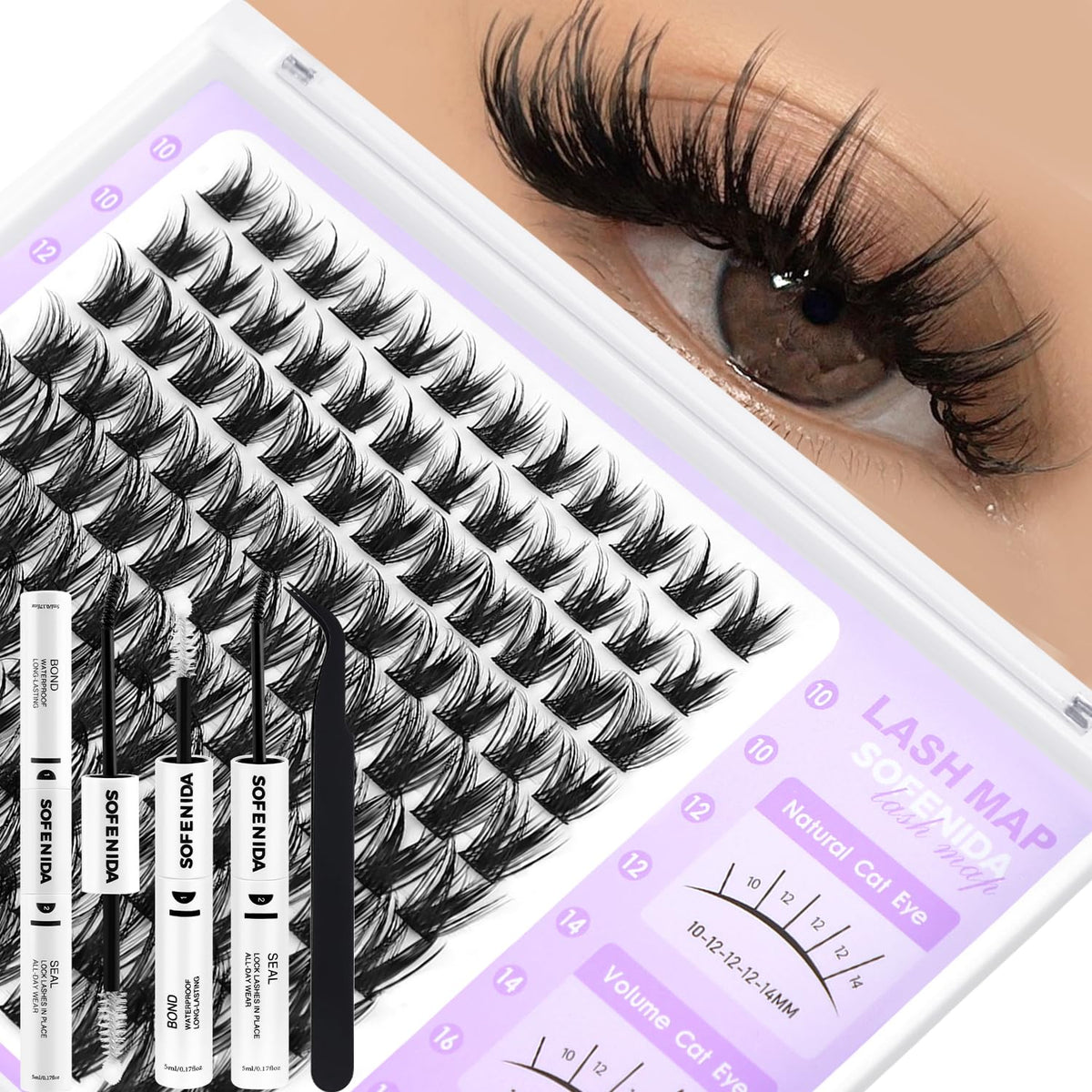SOFENIDA Lash Clusters Kit Wispy Lash Clusters Cluster Eyelash Extensions 10-18mm Lash Extension Kit Eyelash Cluster Eyelash Extensions Waterproof DIY Individual Lashes Clusters with Soft Thin Band SOFENIDA