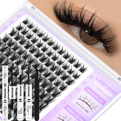SOFENIDA Lash Clusters Kit Wispy Lash Clusters Cluster Eyelash Extensions 10-18mm Lash Extension Kit Eyelash Cluster Eyelash Extensions Waterproof DIY Individual Lashes Clusters with Soft Thin Band SOFENIDA