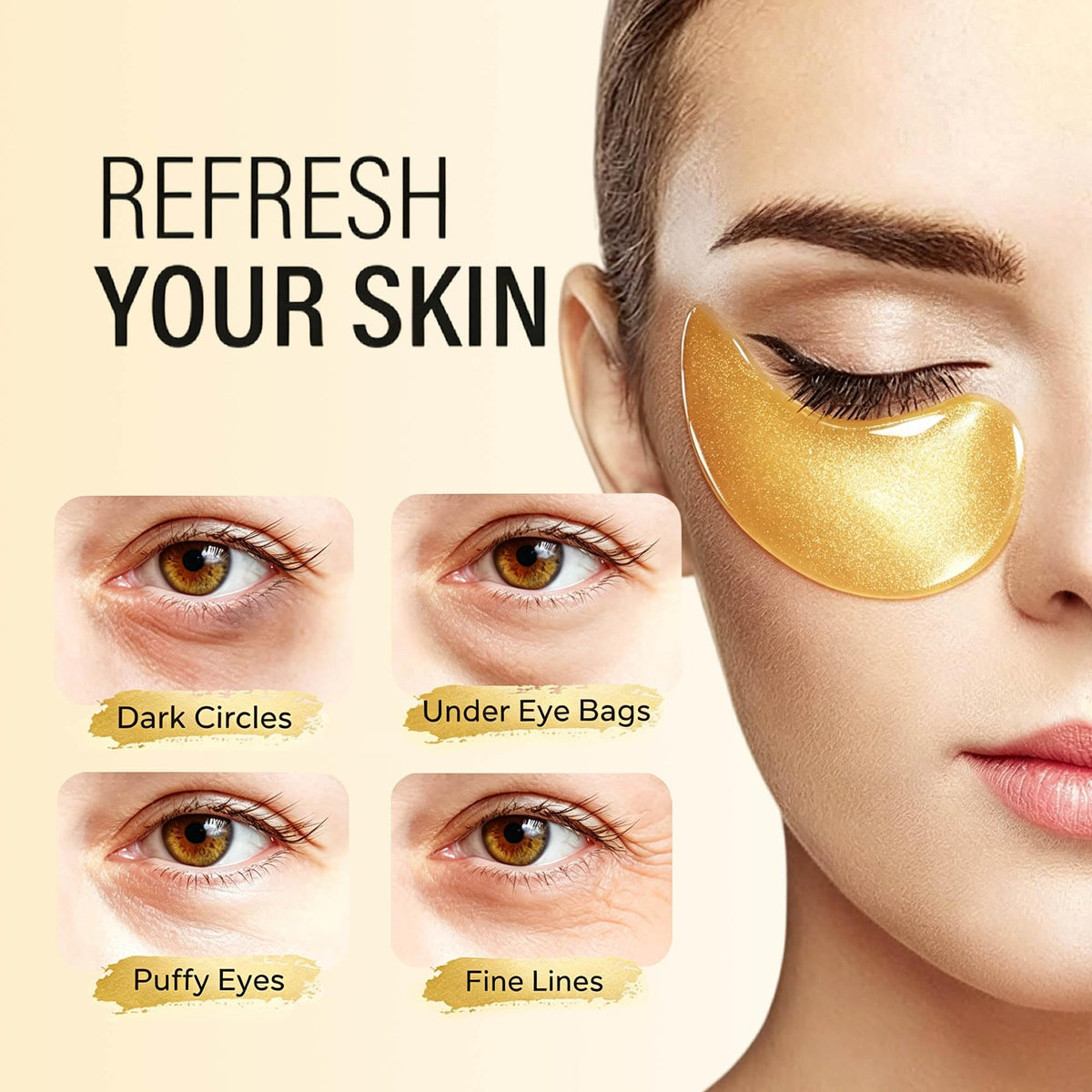 Maskiss 24k Gold Under Eye Patches (50 Pairs), eye mask, Collagen Skin Care Products, Eye Patches for Puffy Eyes, eye masks for dark circles and puffiness Maskiss
