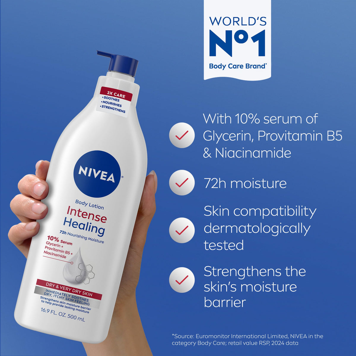 NIVEA Intense Healing Body Lotion, 72-Hour Moisturizing Lotion,16.9 FL OZ NIVEA