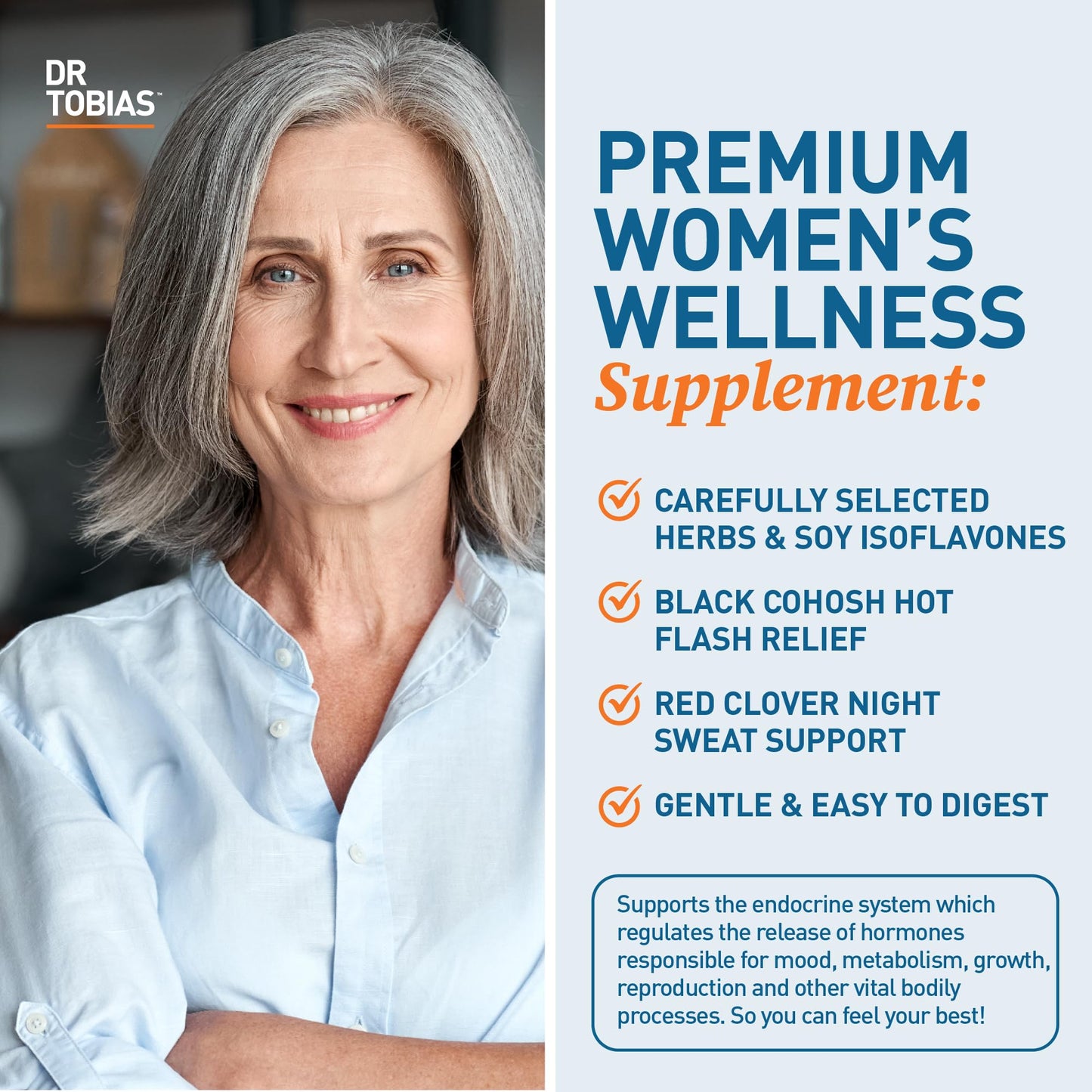 Dr. Tobias Menopause Relief with Black Cohosh, Soy Isoflavones, Don Quai, Hot Flash & Night Sweats Relief for Women, Non-GMO Menopause Supplements for Women, 60 Capsules, 30 Servings
