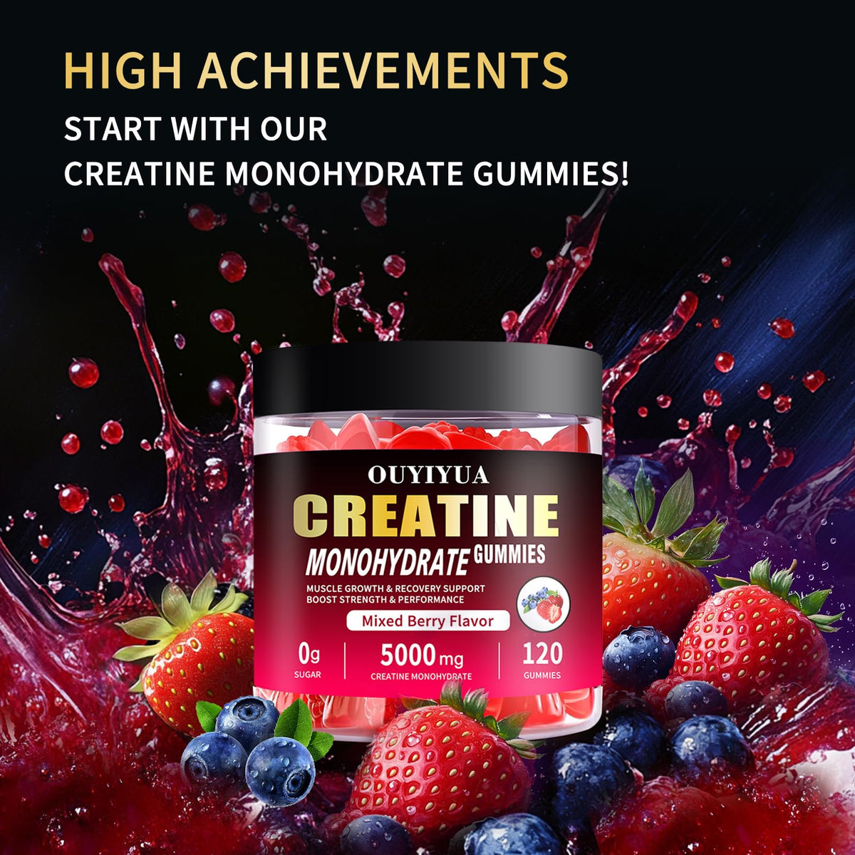OUYIYUA Creatine Monohydrate Gummies 5000mg for Men & Women - Sugar Free Pre-Workout Supplement, Chewables for Muscle Strength, Muscle Builder OUYIYUA