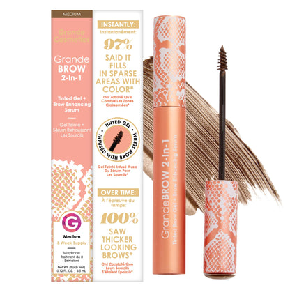 Grande Cosmetics GrandeBROW 2-in-1 Tinted Brow Gel & Serum, Medium Grande Cosmetics