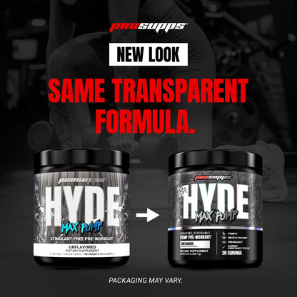 ProSupps Mr. Hyde Max Pump Pre Workout Powder - Stim-Free Preworkout Supports Blood Flow, Muscle Volume & Endurance - Caffeine-Free Nitric Oxide Gym & Fitness Supplements (Blue Razz, 20 Servings)