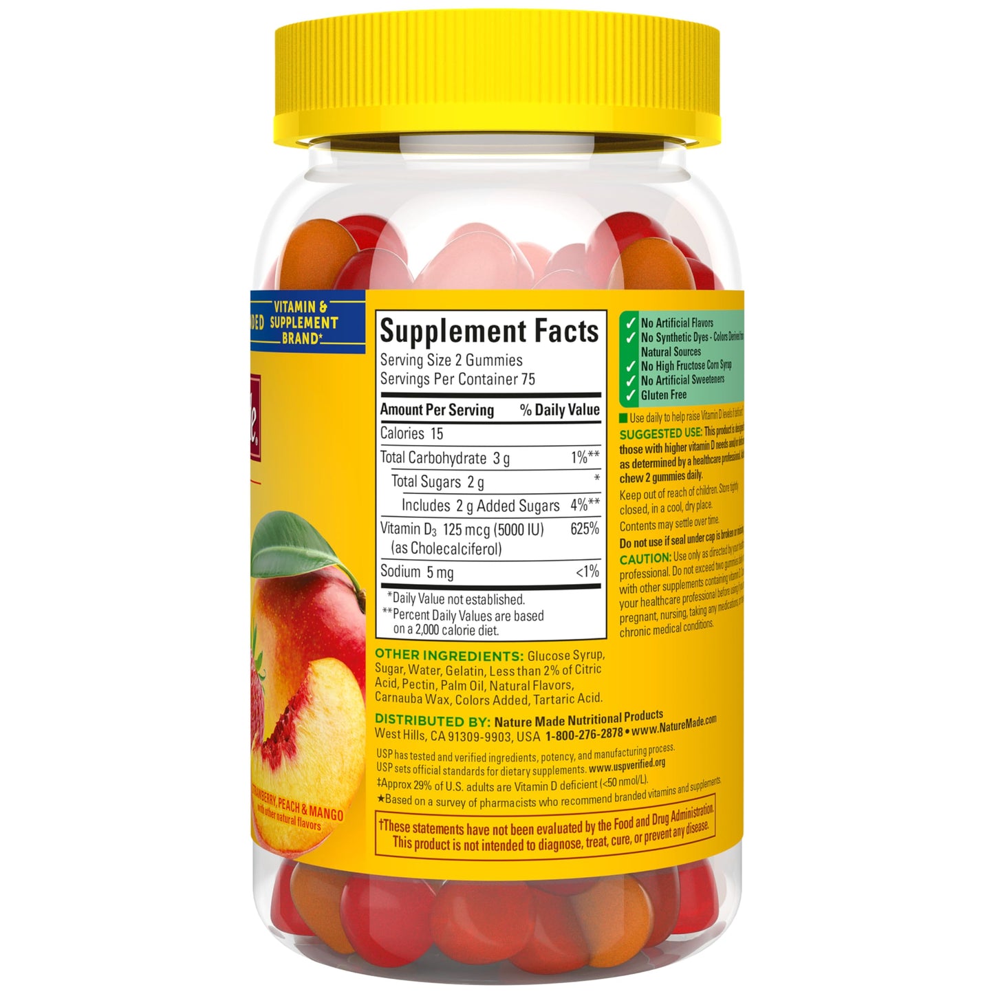 Nature Made Vitamin D3 5000 IU Per Serving Gummies Extra Strength, Bone and Immune Health Support, 150 Vitamin D Gummies for Adults, 75 Day Supply Nature Made