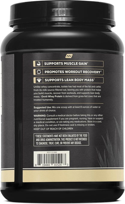 ONNIT Grass Fed Whey Isolate Protein Powder, Vanilla Flavor, Whey Protein Powder Dietary Supplement to Support Muscle Gain and Workout Recovery, 30 Servings per Tub, 30.7 oz