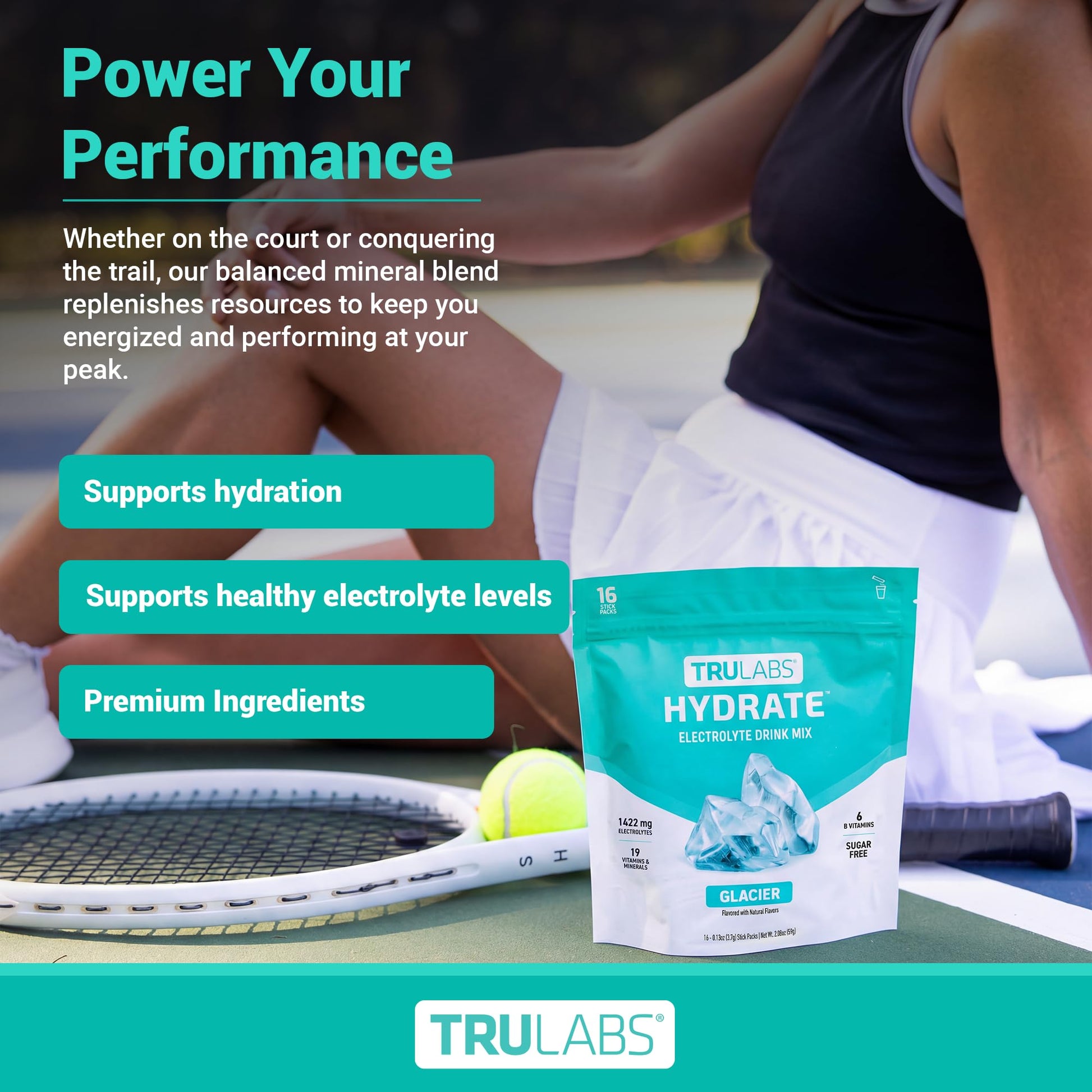 TRULABS Hydrate Electrolyte Drink Mix – Glacier Flavor, Sugar-Free Hydration Packets with 1422 mg Electrolytes & 19 Vitamins & Minerals, Monk Fruit Sweetened, On-the-Go Sticks (16 Count) TRULABS buy australia supplements