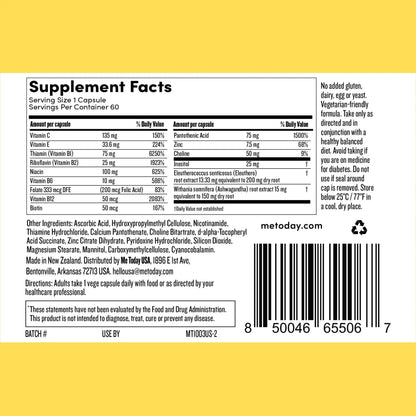 me today Energise Supplement Super B Vitamin B Complex for Men & Women - B6, B12 with Vitamin C, Zinc, Ashwagandha and Siberian Ginseng me today