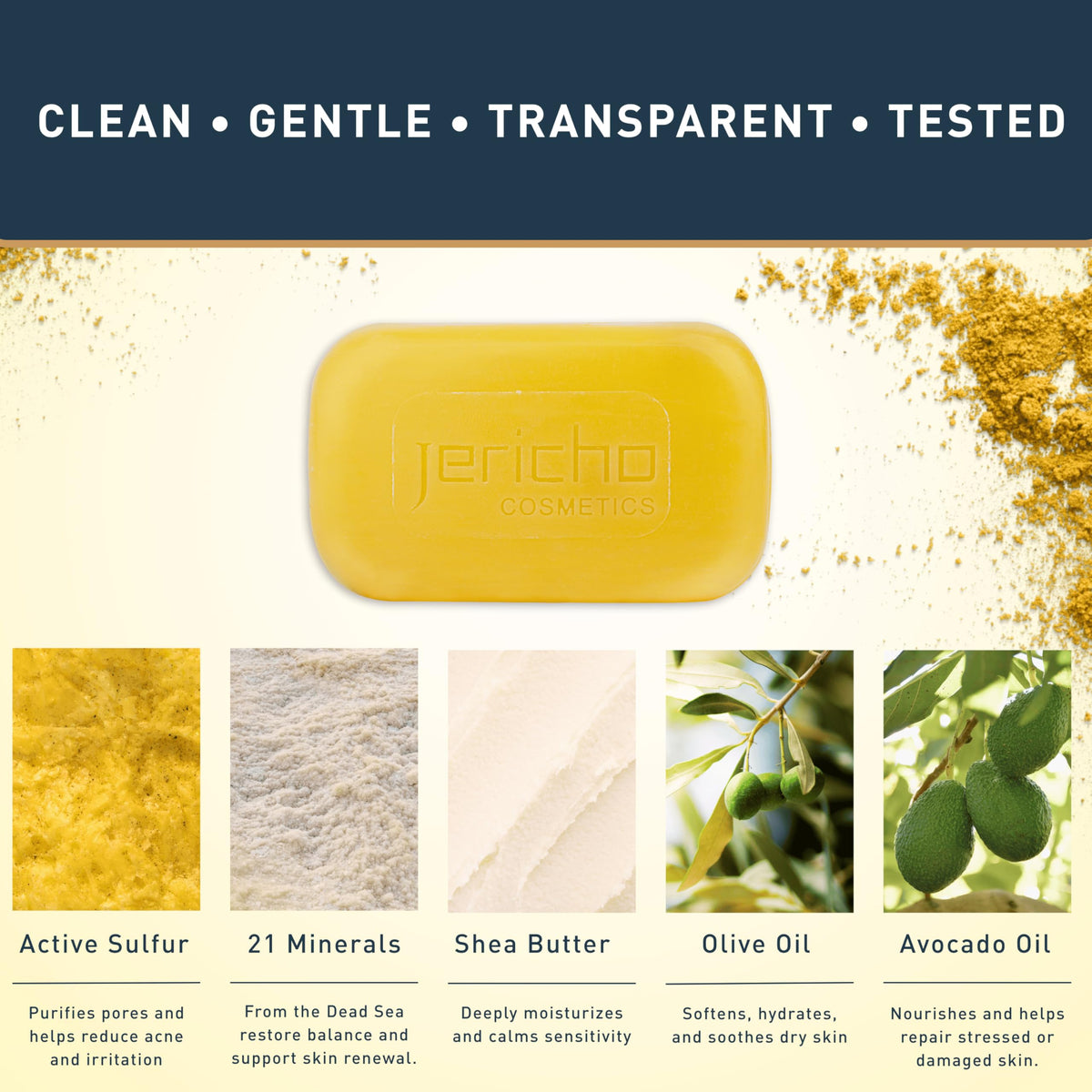 Jericho Dead Sea Sulfur Soap with Olive Oil – Helps with Acne, Blackheads, Itchy & Scaly Skin – For Oily to Normal Skin – Vegan Face & Body Bar for Men & Women, 4.4 Oz / 125 g (Pack of 3) Jericho