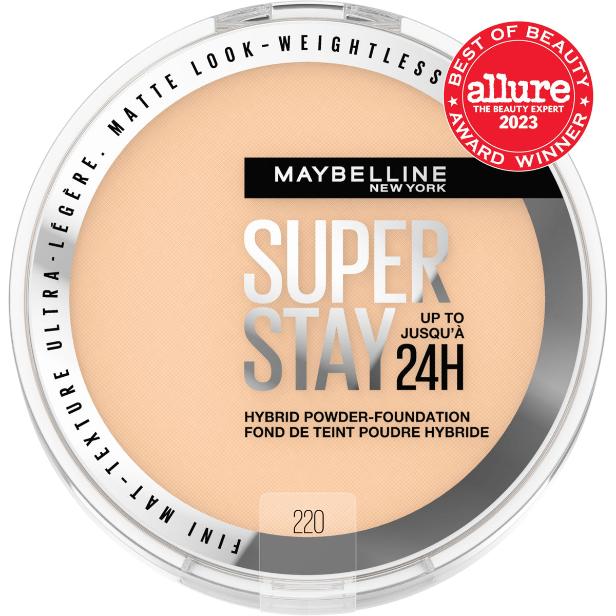 Maybelline Super Stay Up to 24HR Hybrid Powder-Foundation, Medium-to-Full Coverage Makeup, Matte Finish, 220, 1 Count MAYBELLINE