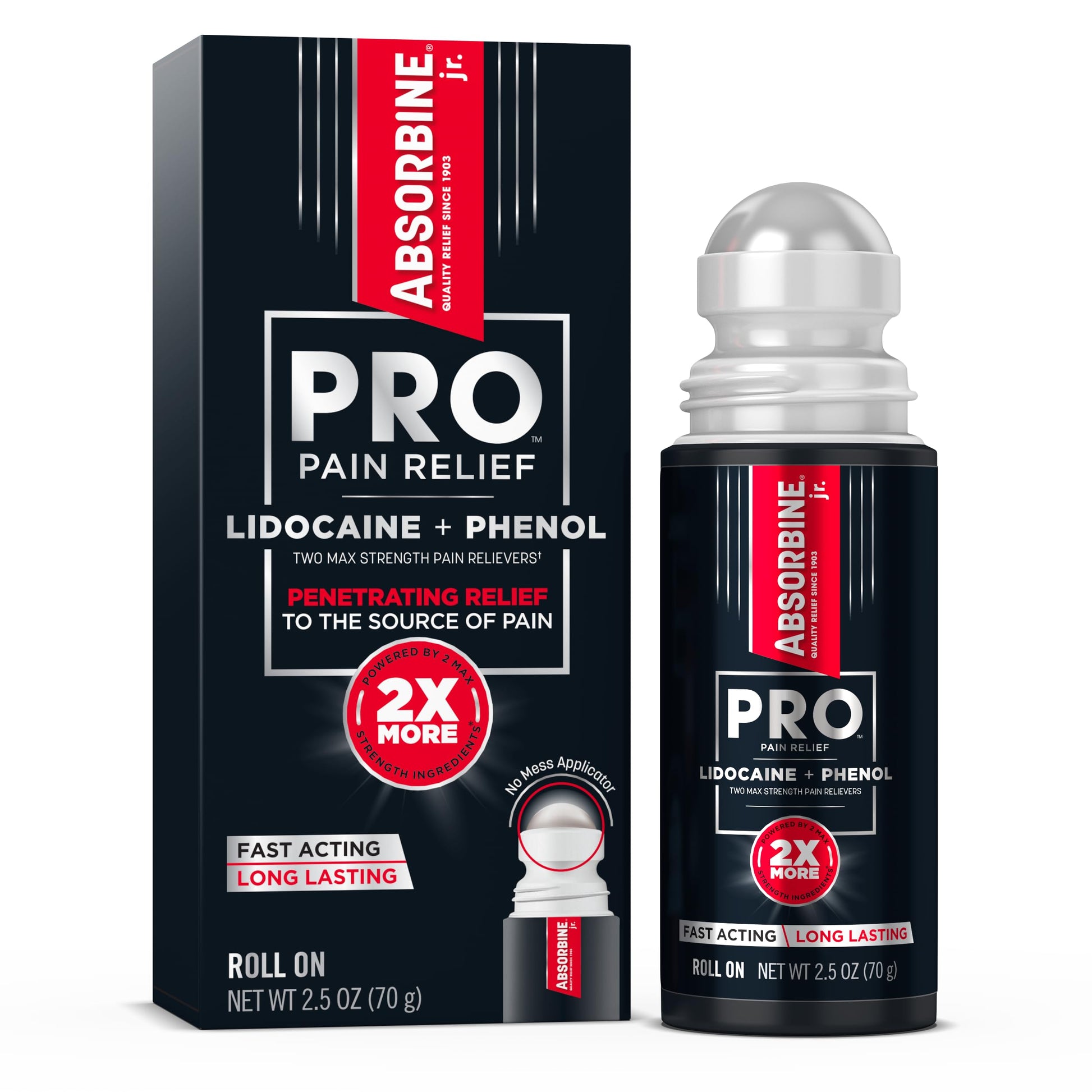 Absorbine Jr. PRO Maximum Strength Lidocaine Roll-On for Targeted Nerve and Muscle Pain Relief, 4% Lidocaine + 1.5% Phenol, Fast Acting & Long Lasting, 2.5 oz ABSORBINE JR. buy australia supplements