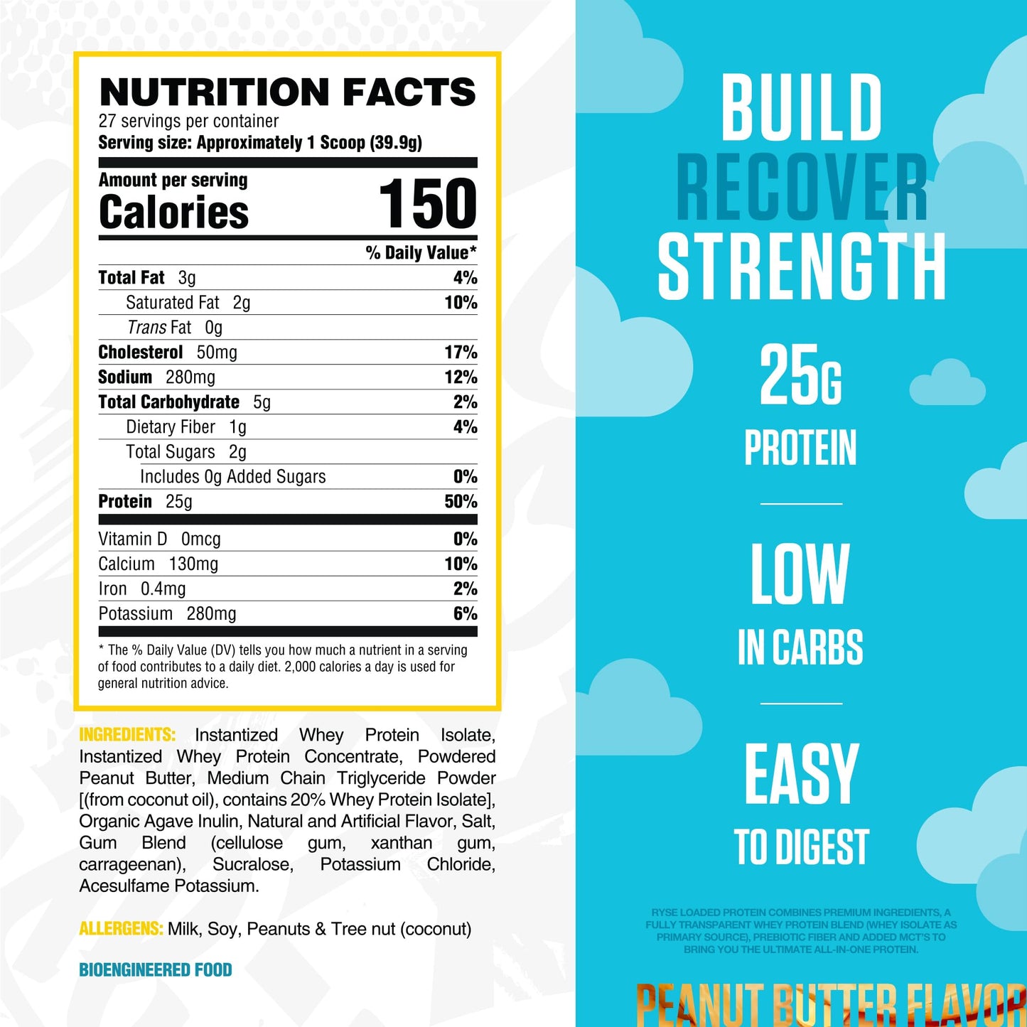 RYSE Loaded Protein Powder - Jet-Puffed Marshmallow - 25g Whey Protein Isolate & Concentrate with Prebiotic Fiber & MCTs - Low Carb, Low Sugar, Digestive-Friendly - 27 Servings / 2 lb Tub